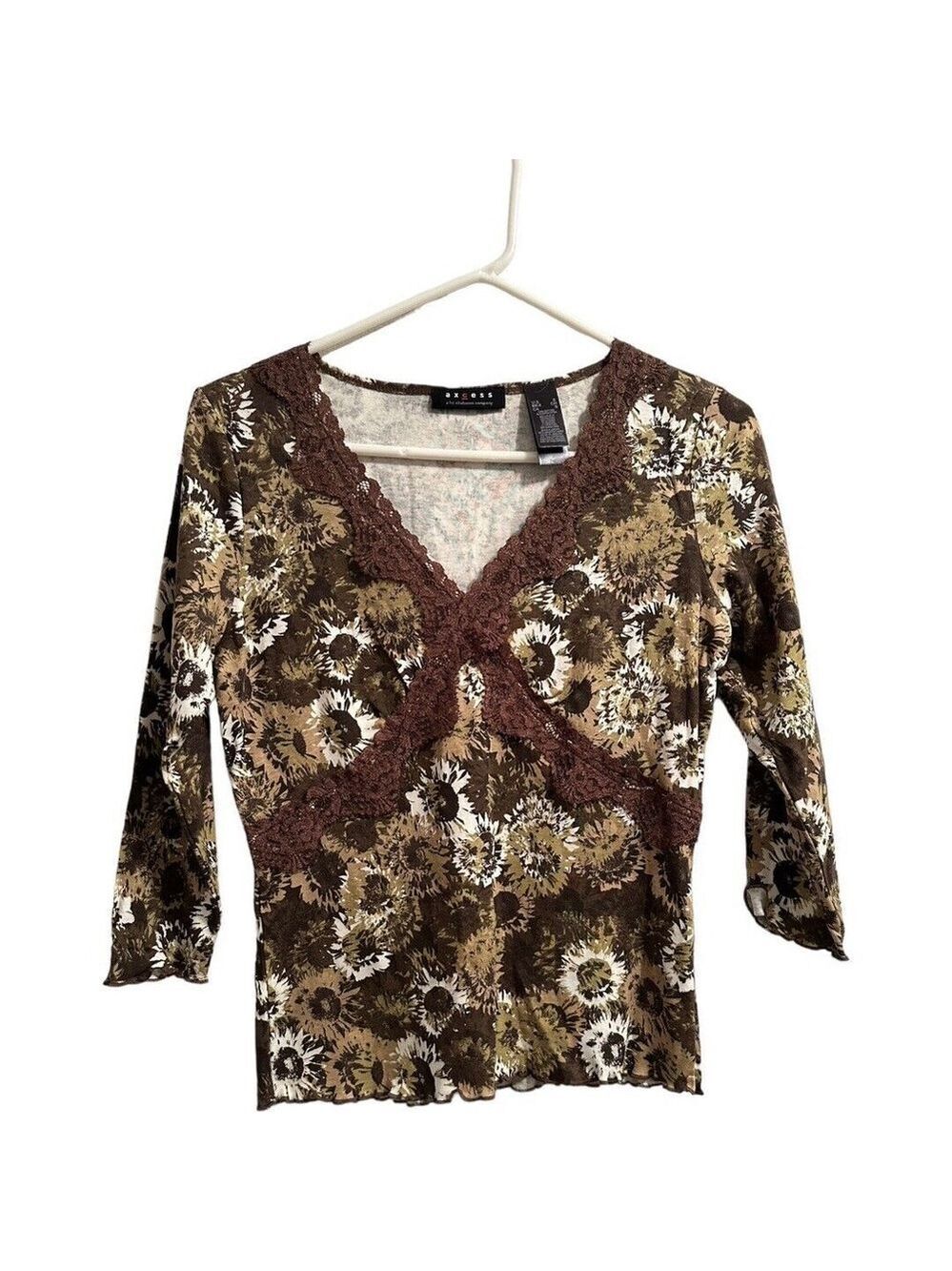 Axcess Sunflower Blouse Womens Small Multicolor Liz Lace Bodice NWT